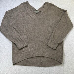 Barefoot‎ Dreams CozyChic Lite V-Neck Sweater Taupe Brown Lounge Knit S